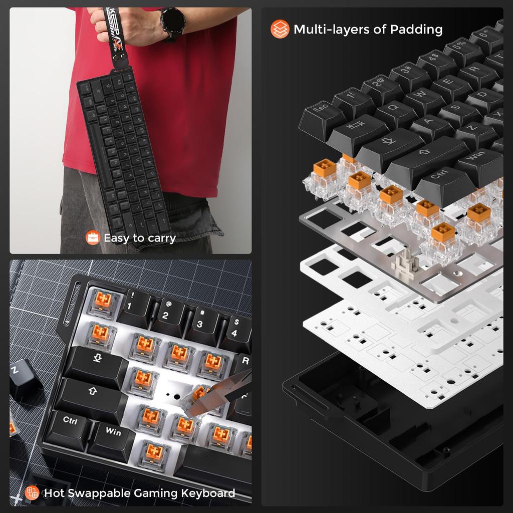 DAREU EK60HE Gaming Keyboard with 0.01mm Rapid Trigger, 8000Hz Polling Rate, Hot-Swap Magnetic Switches, SOCD Compatible, Tenkeyless, 60% English