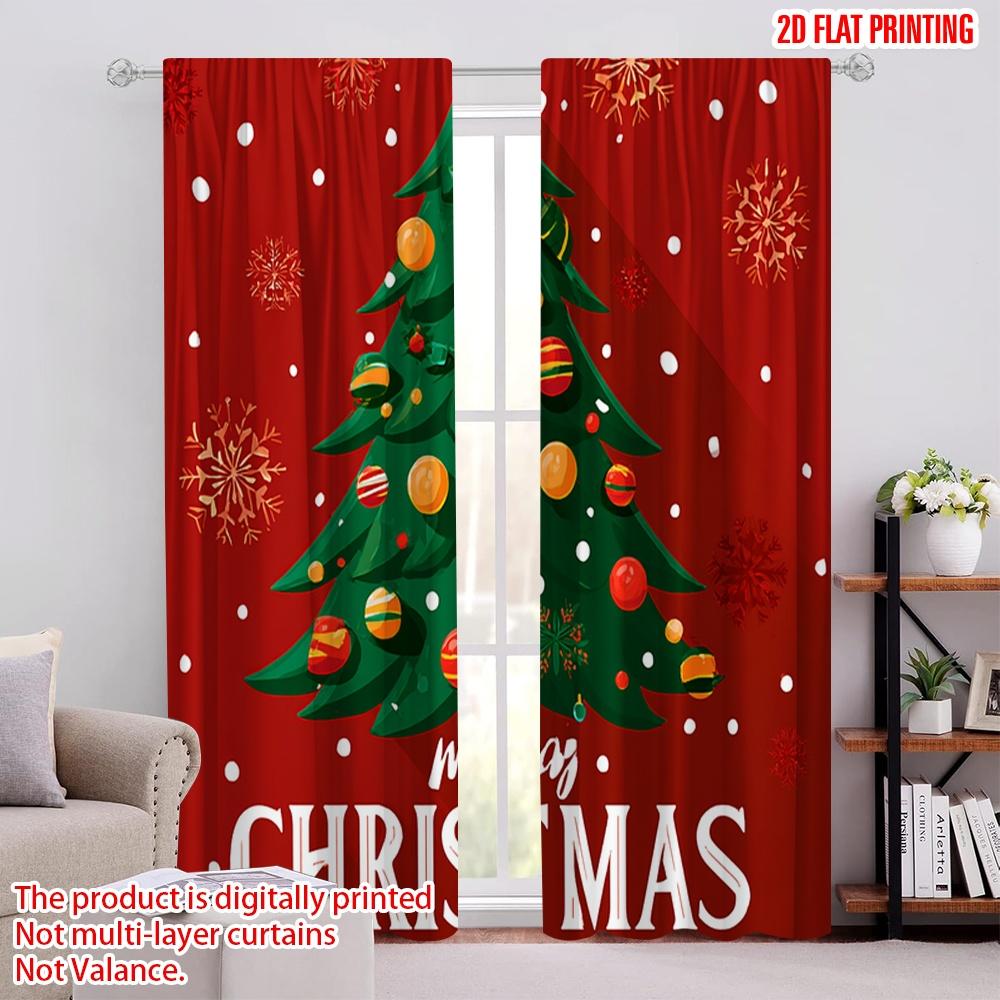 

2pcs,2D plane printing Curtains Digital Printed Tree and Christmas Ball Versatile Durable Polyester (without rod) Outdoor 52.50 × 116.00 cm 2 pcs