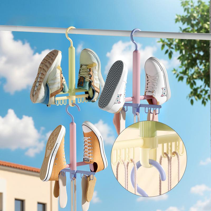 Rotatable Shoes Drying Rack Windproof With Sock Clips Shoes Drying Hanger Quickly Dry Space Saving Hanging Shoes Hook
