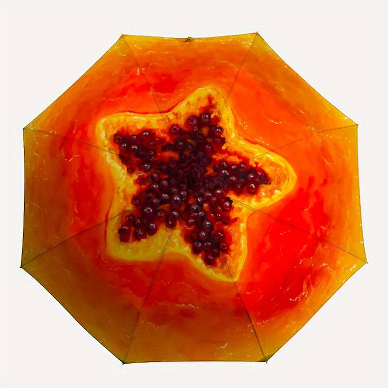 

1pc Papaya slice Automatic Folding Umbrella - Portable Foldable Design with 8 Ribs, Durable Plastic & Iron Frame, Casual Outdoor Accessory f