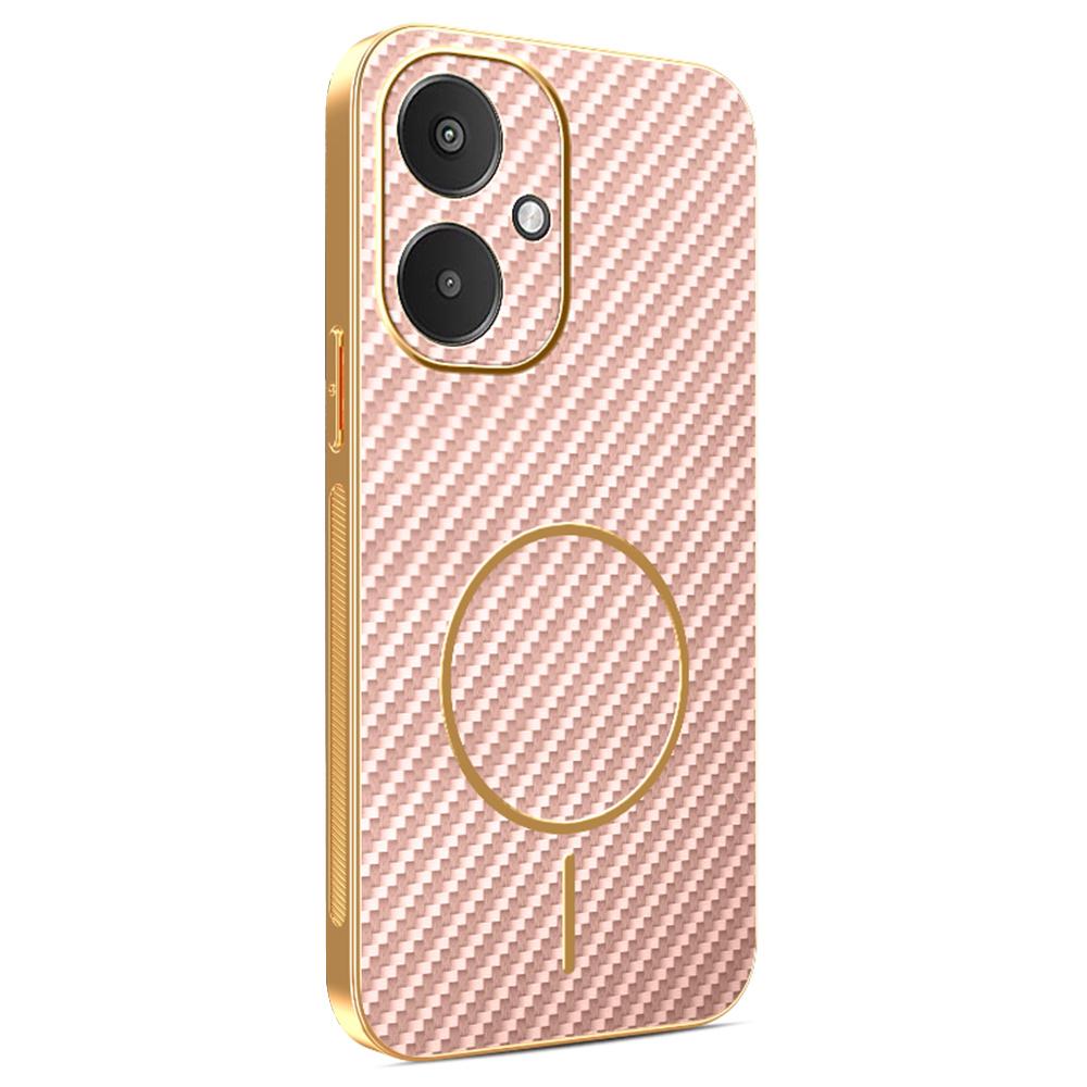 Phone Case For Xiaomi Redmi 13C 5G/13R 5G/Poco M6 5G Carbon Fiber Textured Electroplated TPU Back Cover