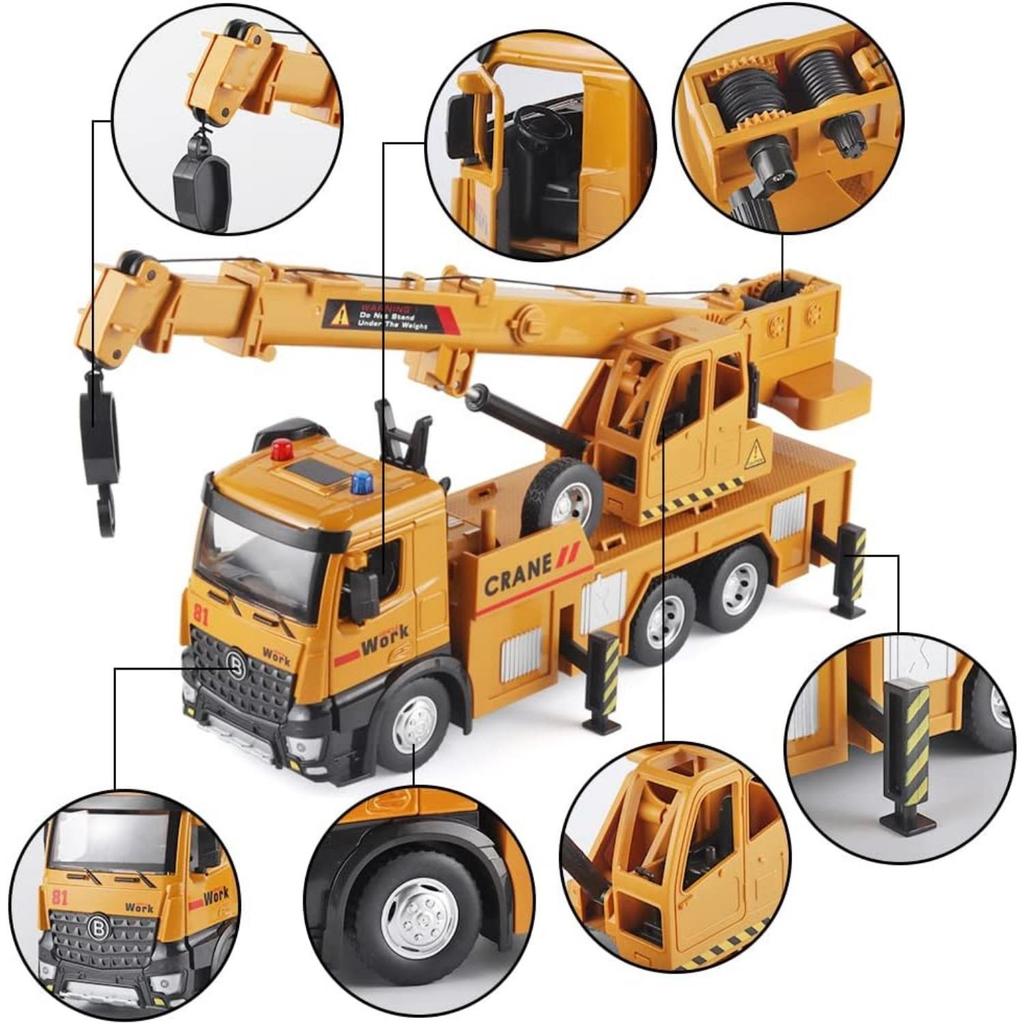 1/50 Crane Toy Metal DieCast Crane Model,Construction Truck Toys with Simulated Sounds and Lights,Suitable for Ages 3 and Up Toy Crane for Boys