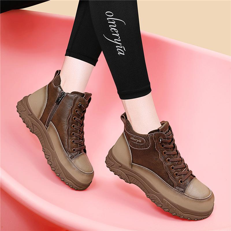Daddy Shoes Women's Winter Women's Shoes Fleece Warm Large Cotton Shoes High Top Sneakers Versatile Casual Boots Flat Bottom