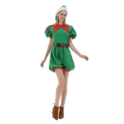 Christmas Elf Santa's Helper Costume for Women Party Fancy Dress with Hat