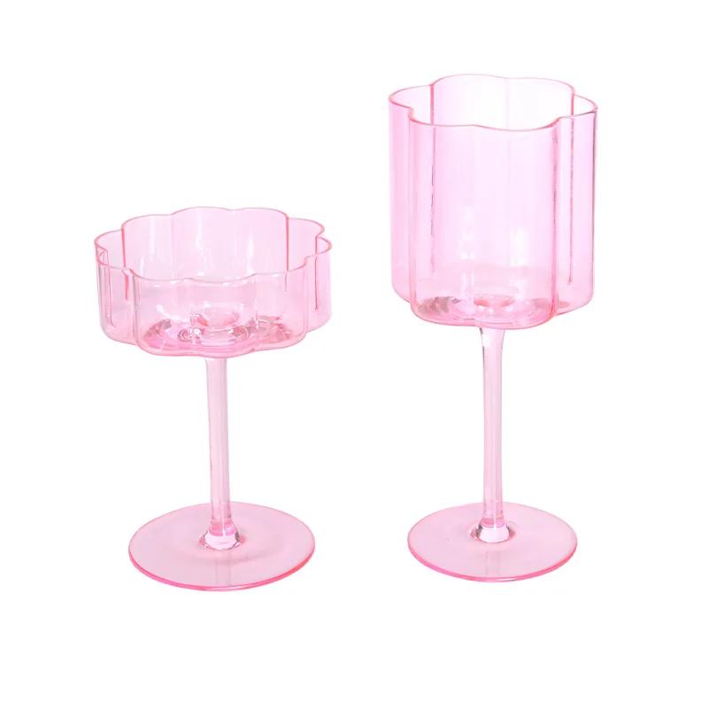 Multicol Crystal Glass Cocktail Goblet Transparent Champagne Cup Creative Light Luxury Retro Petal Wine Glasse Colorful Wine Cup