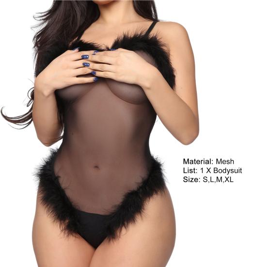 Body do nočního klubu Průhledná síťovina Skinny Bez rukávů Sexy Perspective Slim Fit Ultra tenký Fluffy