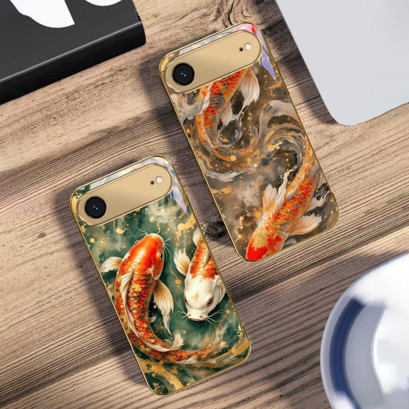 Lucky Orange Golden Koi For IPhone 17Pro Max 16 17 Pro oMax 15 Pro 14 13 Plus 12Mini 11ProMax XR 16E Air Golden Glass Phone Case