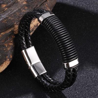 Moda Pulseras Trenzadas Auténticas Punk Pulsera para Hombre Cierre Magnético Trenzado Múltiples Capas Envoltura de Cuero Joyería Punk para Hombre Regalo BB1071