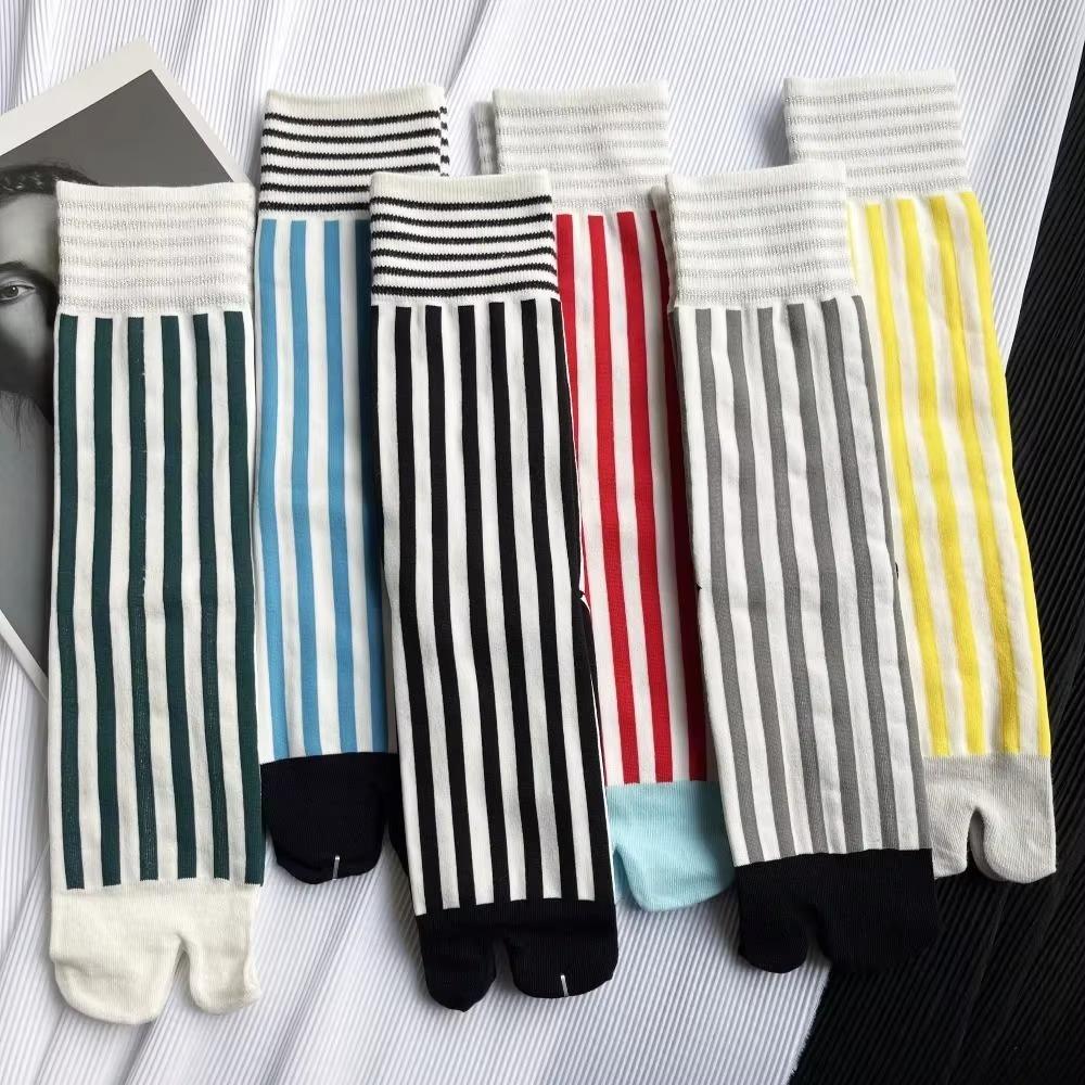 Combed Cotton Split Toe Socks Striped Women's Tabi Socks Retro Toe Socks