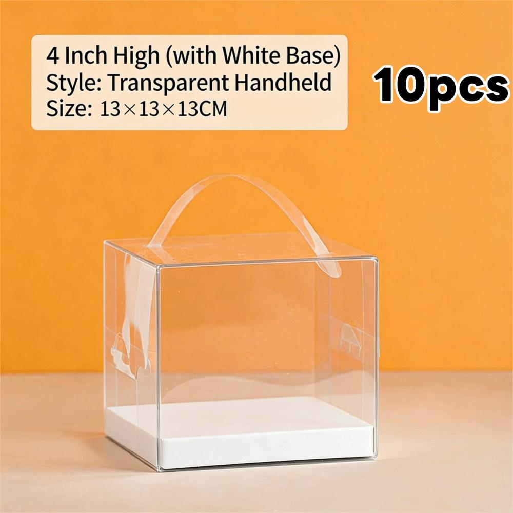 10Pcs Transparent Handheld Cake Box Clear Plastic Portable Birthday Cake Gift Box Baking Cupcake Box Birthday Party