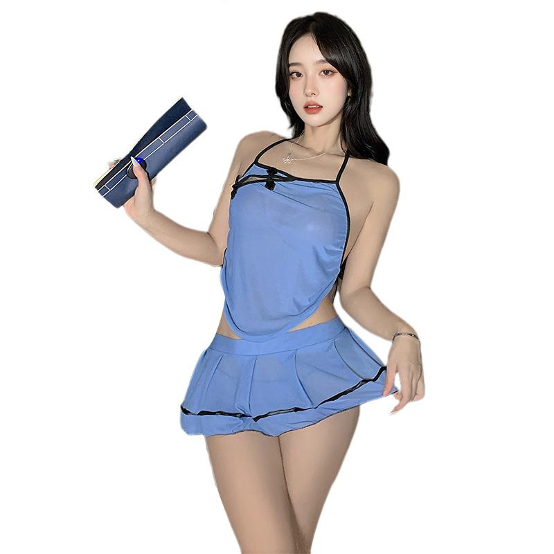Beautiful lingerie women's style sexy belly pocket short skirt beautiful set mesh see-through clothing factory