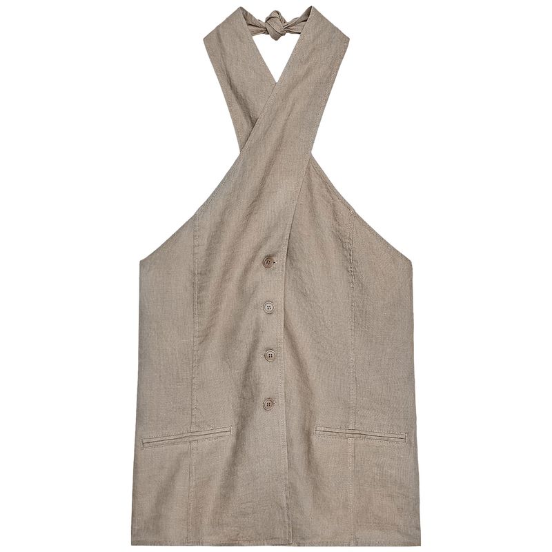 

Zaprha 2025 Summer New Sexy Backless Linen Blend Hanging Neck Vest-Style Top Shirts 2731097 Light brown L
