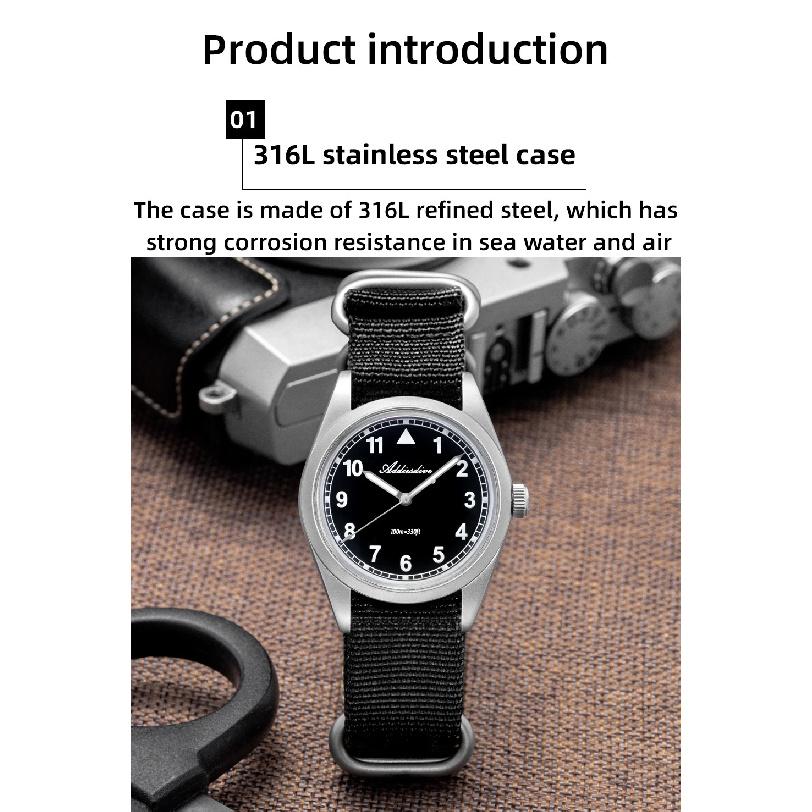 ADDIESDIVE Quartz Watches VH31 Movement Nylon Strap 36mm 100M Waterproof Reloj Hombre 316L Steel Luminous Watch For Men's