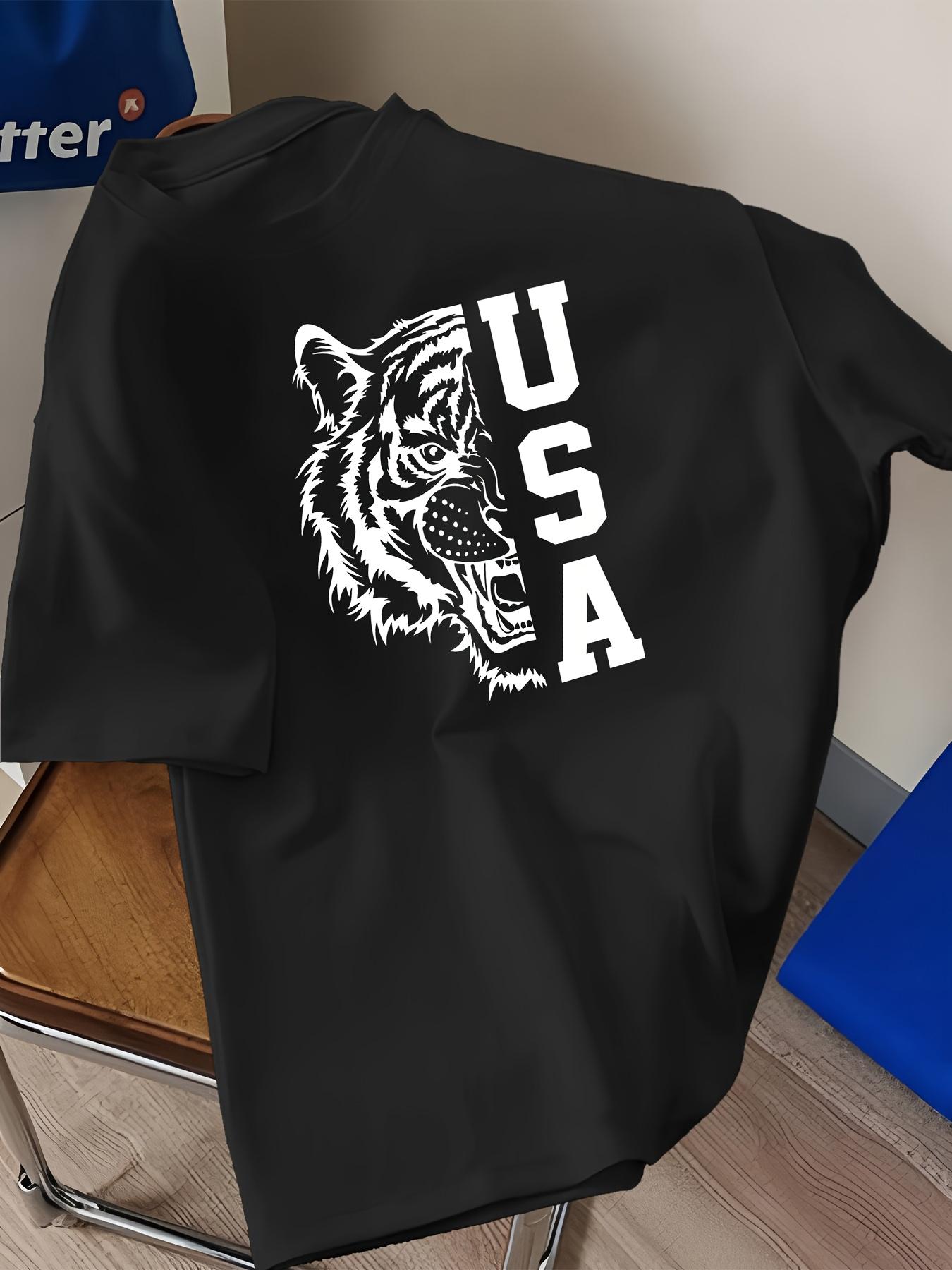 

USA Tiger Split Graphic T-Shirt,Soft Breathable & Fade-Resistant, Classic Fit for Daily Casual Wear XXL чорний