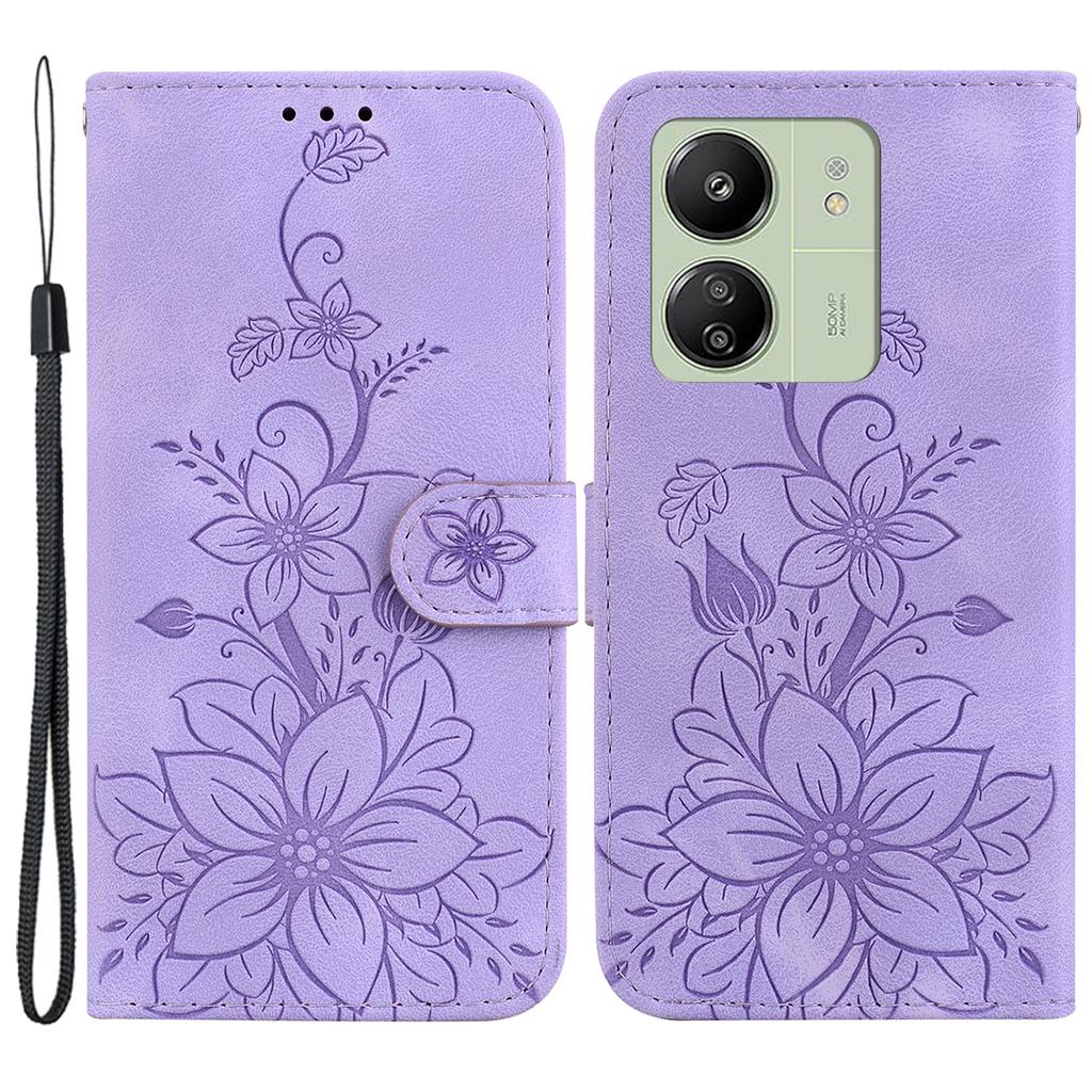 For Xiaomi Redmi 13C 4G/13C 5G/Poco C65 4G/Poco M6 5G/13R 5G Case Imprinted Flower Leather Cover with Wallet