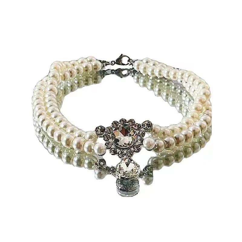 

Super flash~ double-layer diamond-encrusted pearl necklace evening dress collarbone chain birthday niche exaggerated neck chain