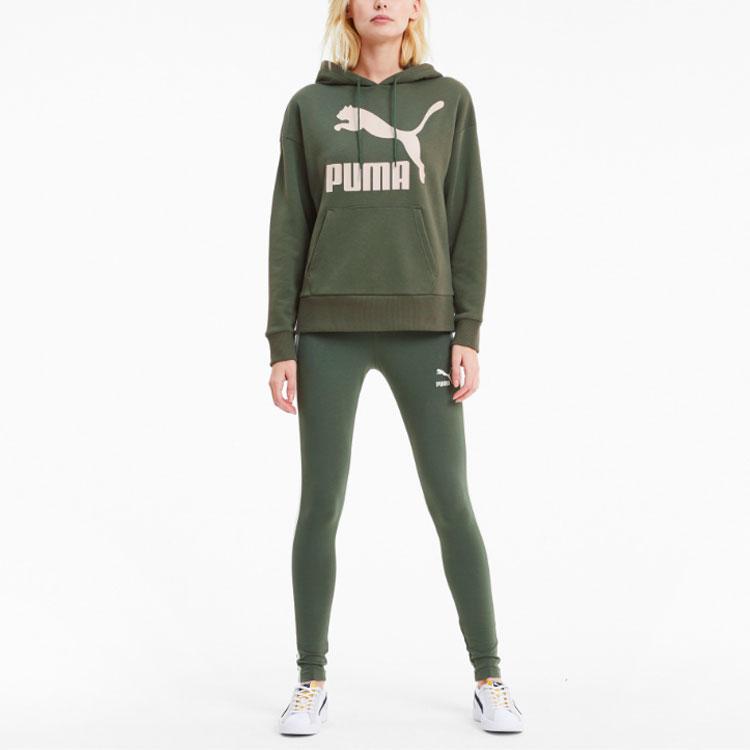 Puma Classics Logo Print Hoodie Women Tops Dark-Green 599197-64