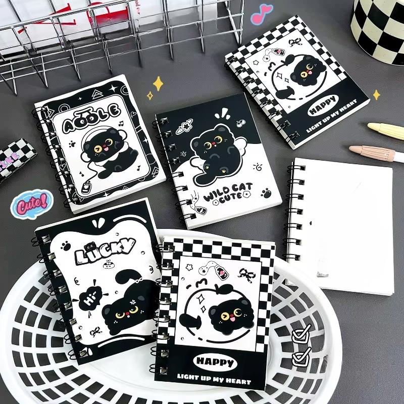 Kawaii Cartoon Black Cat Looseleaf Notebook Student Portable Pocket Notepad Cute Journal Travel Binder Planner School Supplies
