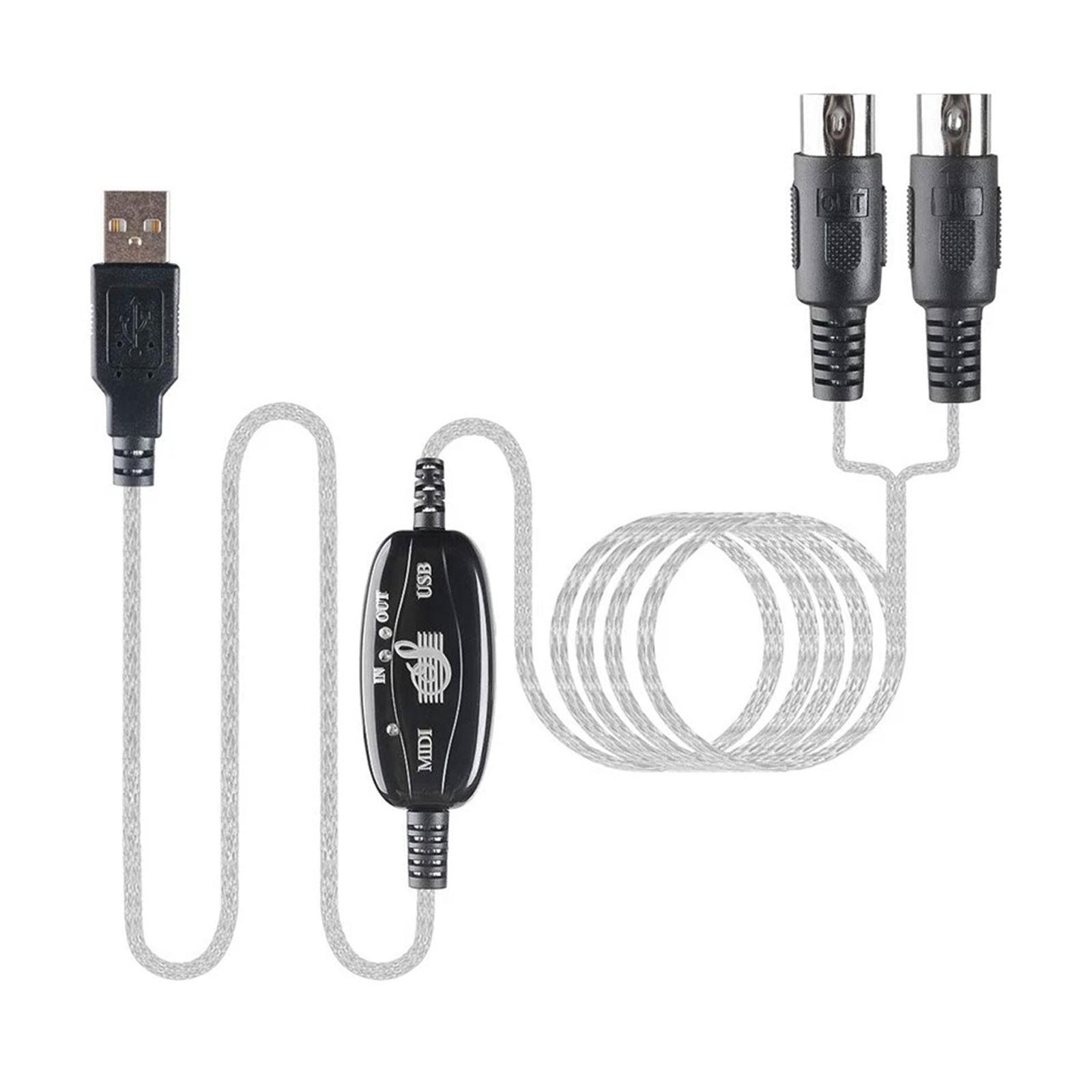 USB IN-OUT MIDI Interface Cable Converter to PC Music Keyboard Adapter Cord 1PCS
