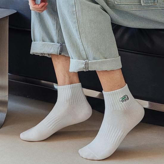 1 Pair Men Cotton Ankle Socks Low-tube No Odor Solid Color Embroidery High Elasticity Anti-slip Sweat-absorption Anti-shrink Sports Four Season Socks