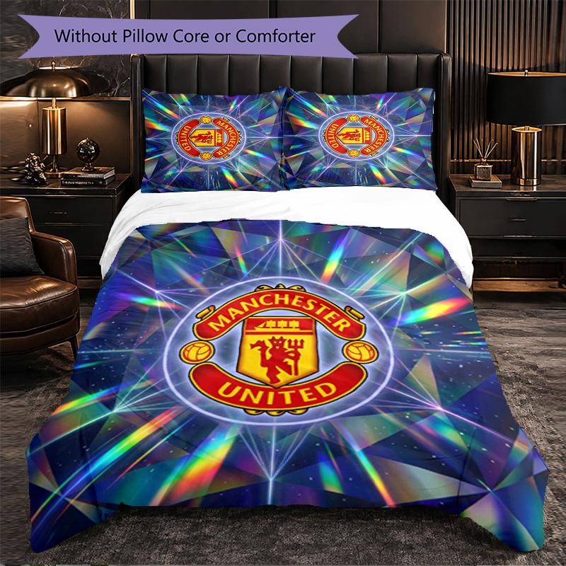 Juego de Cama de 3 Piezas con Patrón del Manchester United Suave Microfibra Funda Nórdica con Fundas de Almohada para Dormitorio
