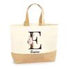Jute Tote Bag - PLANETEE - Eugénie - Flower Letter - Natural Jute - Made In France