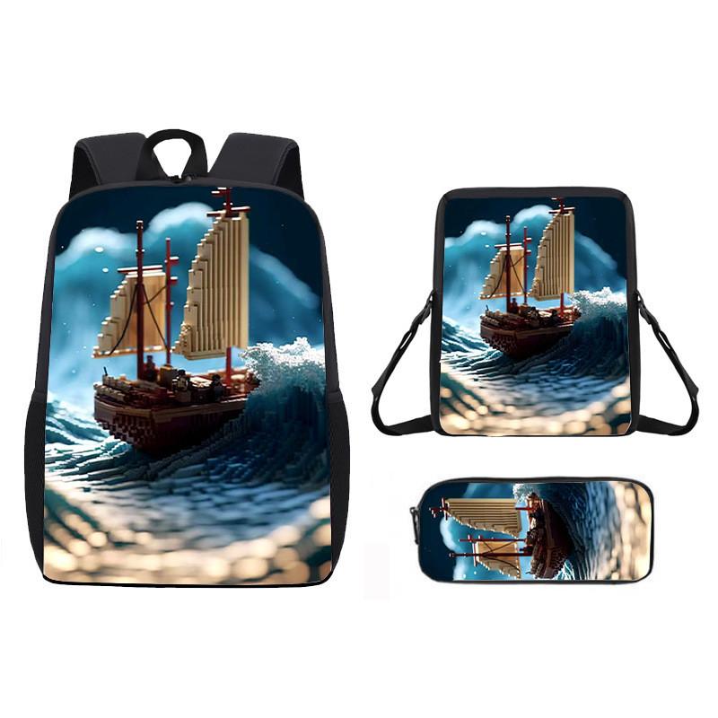 Pattern Roblox Cartoon Backpack Shoulder Bag Pencil Case Three Piece Set