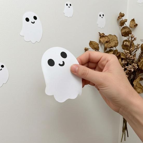 Cartoon Ghost Party Decorations Halloween Glow-in-the-Dark Wall Stickers, Cute Pumpkin Decals, Waterproof PVC Window Clings Removable Art