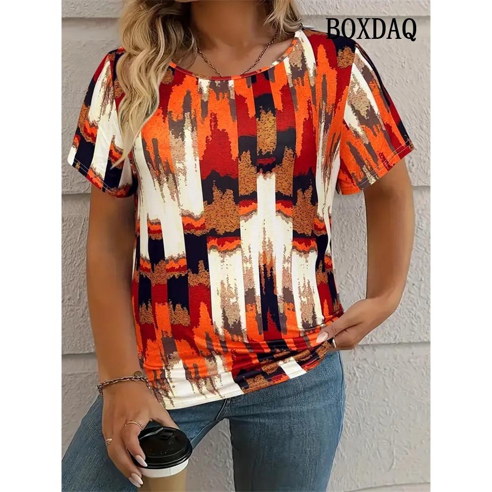 

Tie Dye Striped Print T Shirt For Women 2026 Summer Clothes Fashion Round Neck Loose Short Sleeve Tee Shirt Plus Size Casual Top M