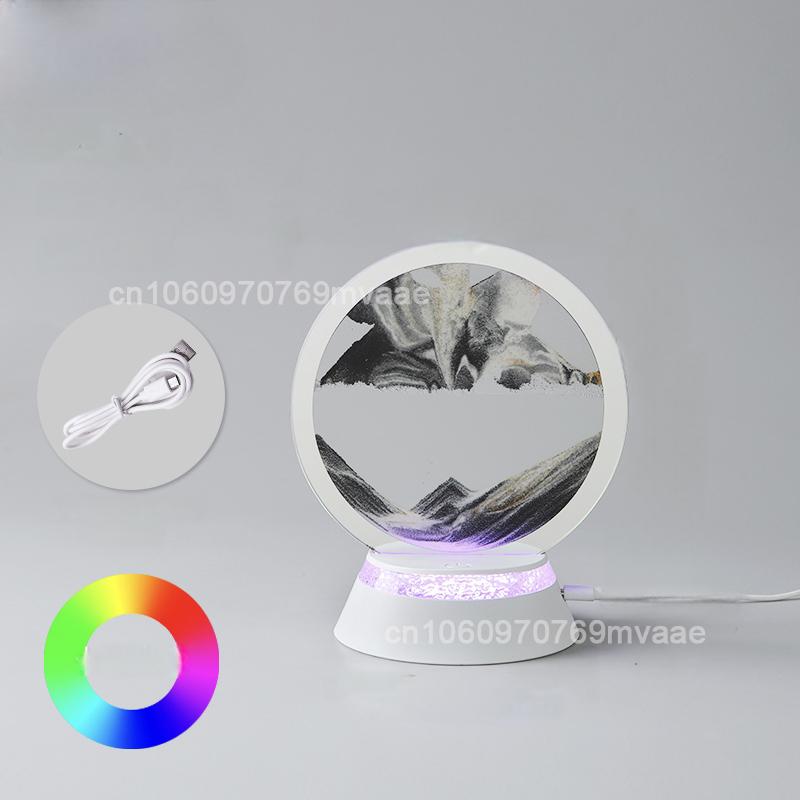 Sandscape Moving Sand Art LED Table Lamp with 7 Color Quicksand Night Light 3D Hourglass Bedside Lamp Office Home Decor Gifts