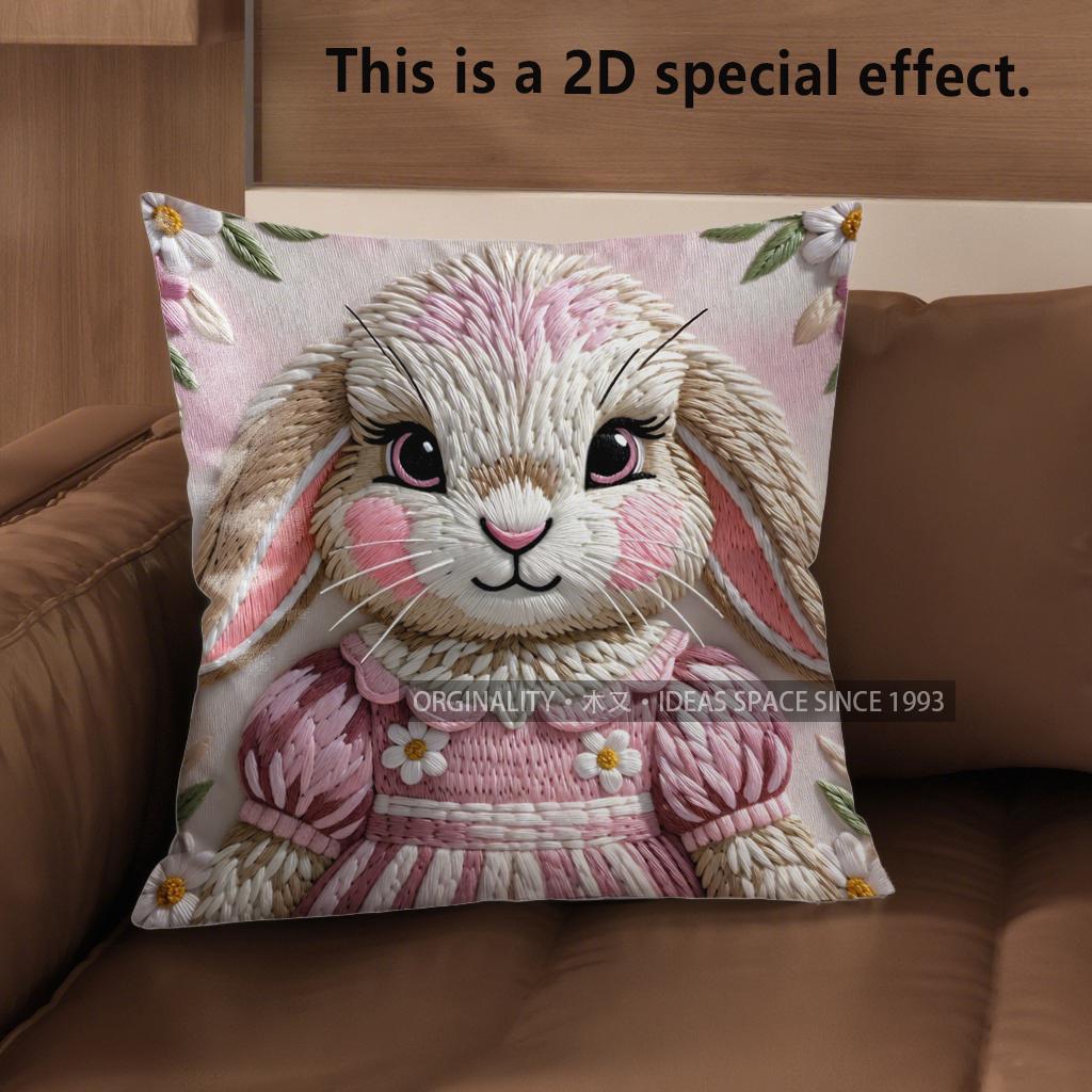 2D Cute Rabbit Dressed Up Pillow Covers Pattern Cushion Cover Suitable For Sofa Bedroom Car Pillow Cover