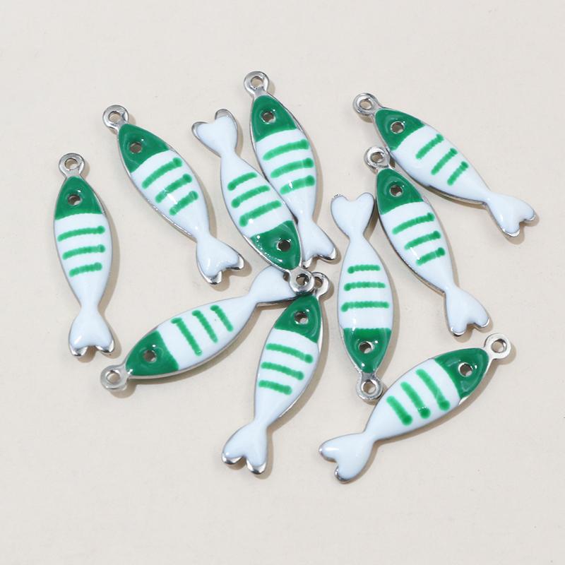 20 Stück 18x5mm Emaille Gestreifte Fisch Anhänger Edelstahl DIY Schmuckherstellung Zubehör für Ohrringe Halsketten Schlüsselanhänger