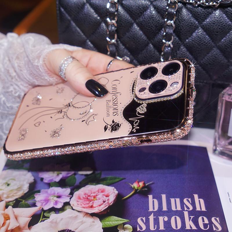 Snake Head Diamond Border Balloon Backboard with Acrylic Material Lens Film Case for iPhone 15 14Plus 13 12 11 Pro Max XSMax 8 7 Plus Protective Cover