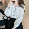 Navava Romantic Color Block Square Neck Long Sleeve Blouse Nb2929