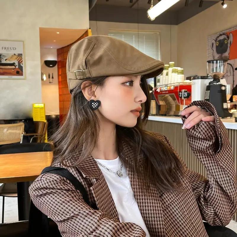 Vintage Berets for Women Solid Color Adjustable Cotton Artist Painter Cap Spring Summer Casual Lady Forward Hats