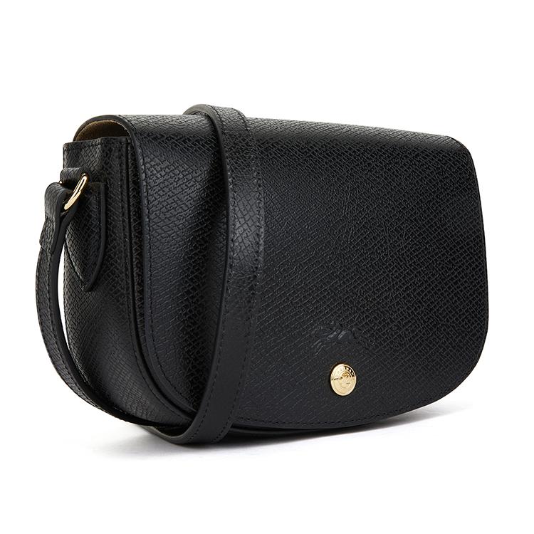 Longchamp Logo Snap Closure Leather Saddle Bag Women Shoulder Bag Black 10253HYZ001