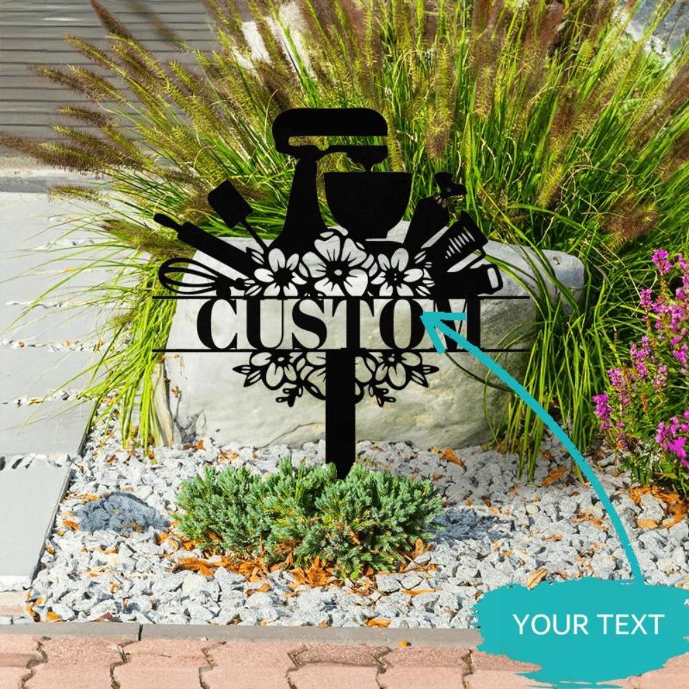 

Personalized Metal Baker Name Plate, Elegant Floor Standing Decor for Home Garden, Durable Vintage Craft Gift, Custom Sign Garden Stake TYDZ009262-30cm