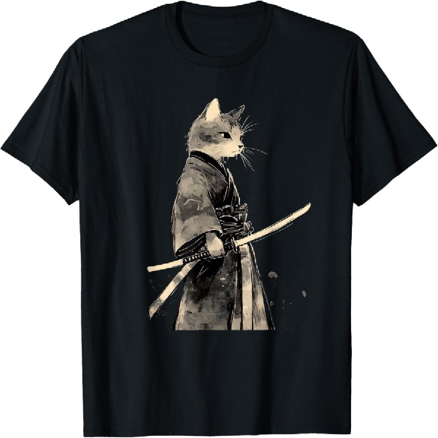 

Vintage Samurai Cat Graphic Art Japanese Ukiyo-e T-Shirt(3) XXXXXL різнокольоровий