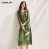 Zhaojun Women's Mulberry Silk Printed Pleated Seven-Sleeve Dress