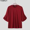 INCERUN Oversized Men Round Neck 3/4 Sleeve Rib Casual Loose T-Shirts Tops