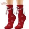 1 Paar Weihnachtssocken zum Halten, magnetische Paarsocken mit Schneeflocken-Print, lustige große Augen, süße Socken in Mittelrohrform