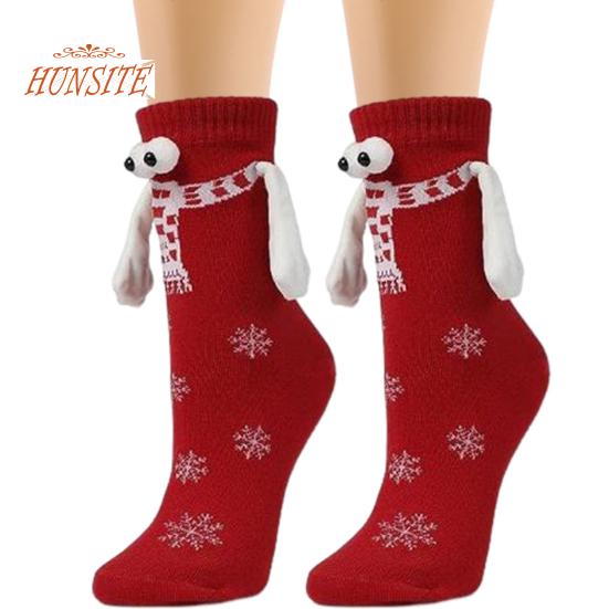 1 Paar Weihnachtssocken zum Halten, magnetische Paarsocken mit Schneeflocken-Print, lustige große Augen, süße Socken in Mittelrohrform