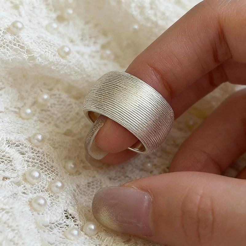 PANJBJ  925 Sterling Silver Double Layer Ring for Women Girl Gift Geometry Hollowing Out Minimalism Fashion Jewelry Wholesale