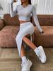 2023 Autumn/Winter Women's Solid Color Casual Slim Fit Round Neck Long Sleeve Skirt Set