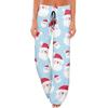 Women's Casual Fashion Comfort Pajama Pants Christmas Print Drawstring Wide Leg Pants