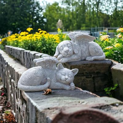 Personalisierte Engel Katze Gedenkstatue Harz Haustierskulptur mit Engelsflügeln für Garten Außen Grabsteinmarkierung Emotionale Geschenke