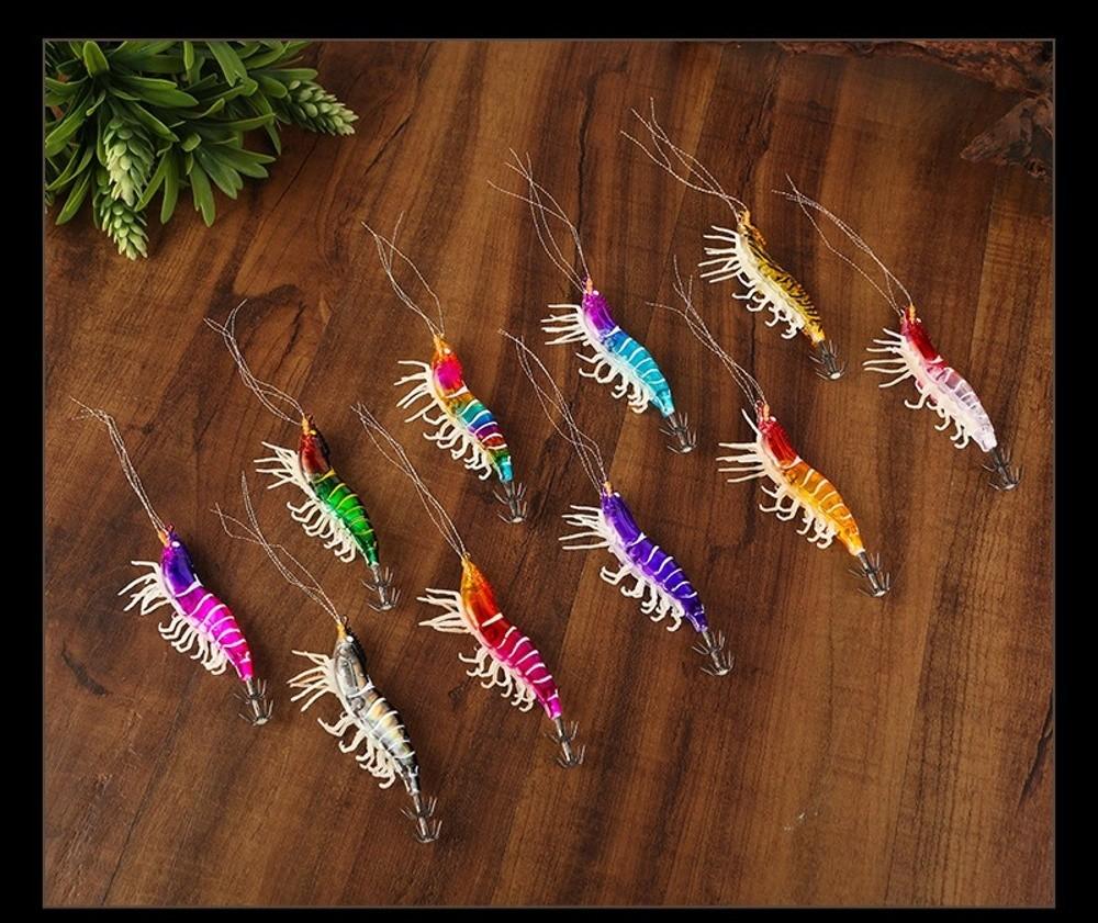 Shrimp 80mm 7g Squid Jig Luminous Webfoot Artificial Calamar Wood Shrimp Horizontal Sea Fishing Lures Sea Fishing