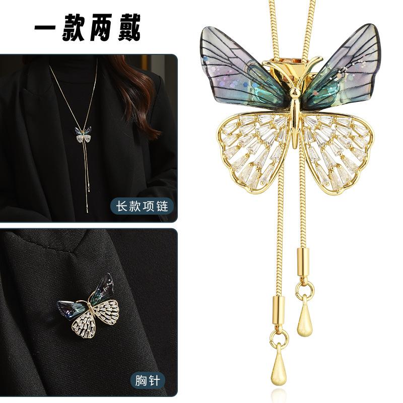 Suijue Pearl Sweater Chain Two Wear Crystal Flower Long Necklace Titanium Steel National Style Two Wear Function