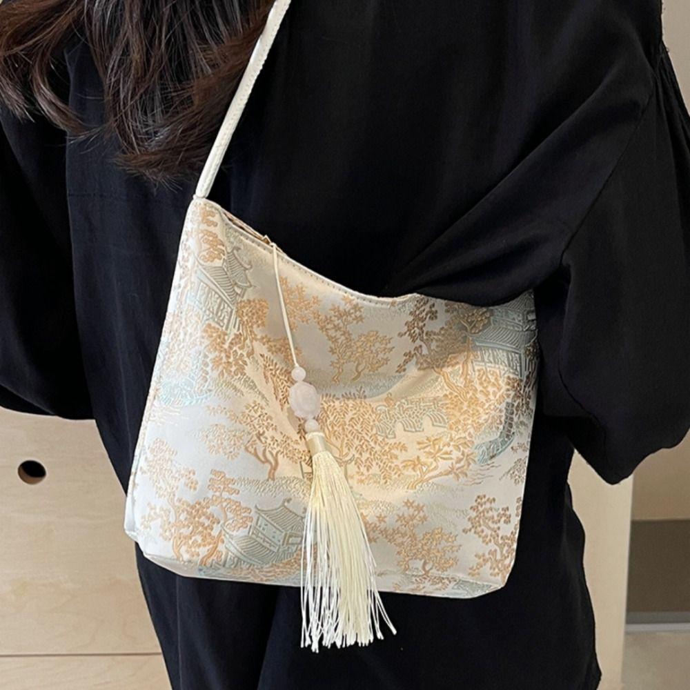 New Chinese Style Shoulder Bag Retro Portable Women Handbags Large Capacity Gift Messenger Bag Commuting Bag Bucket Bag