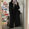 Women's Mid-Length Black Wool Coat, Winter 2025 Korean Style, Loose Slimming, Thickened Padding